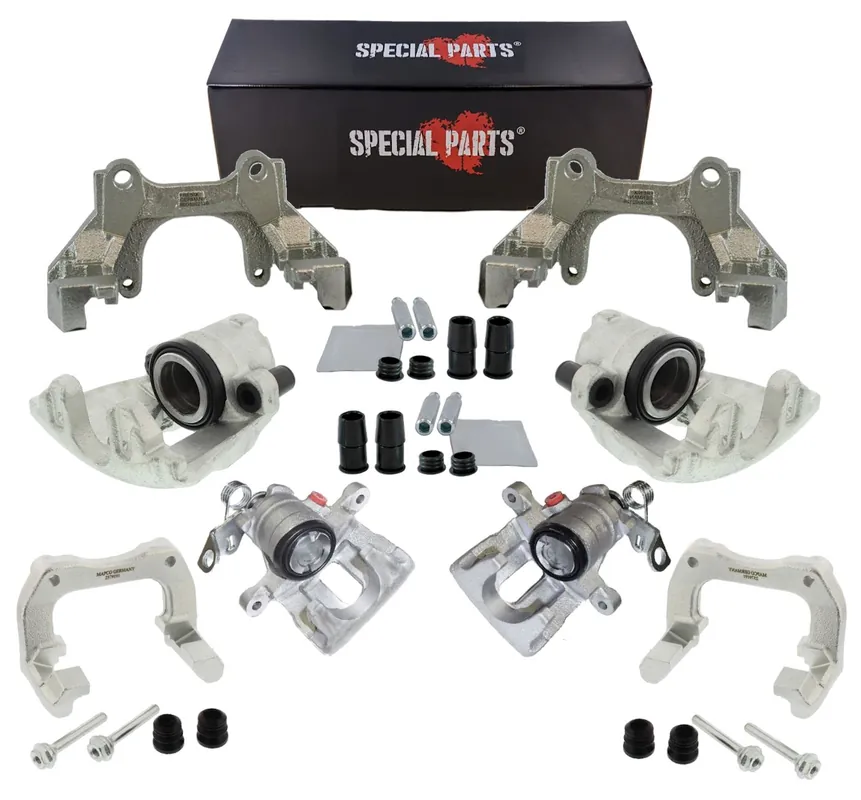 Preis Gesenkt Bremssattel-Satz + Bremssattelhalter-Satz, VA + HA, VW Golf 4, Audi A3, Bremsen-Umbau VA Ø 312 mm, HA Ø 256 mm, FWD