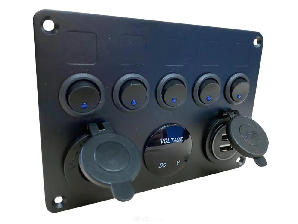 Sale 5-fach Schalter Panel mit LED Voltmeter und 12V Steckdose, schwarz